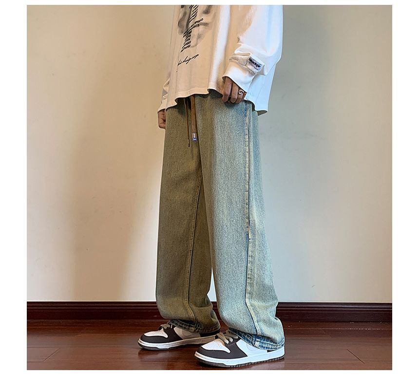 POSI - Mid Rise Washed Wide Leg Jeans