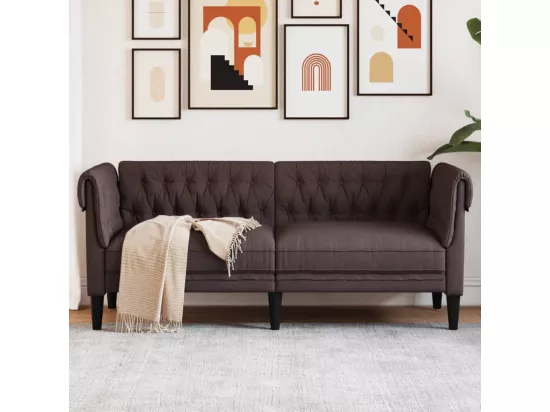 Canapé Chesterfield 2 places marron foncé tissu