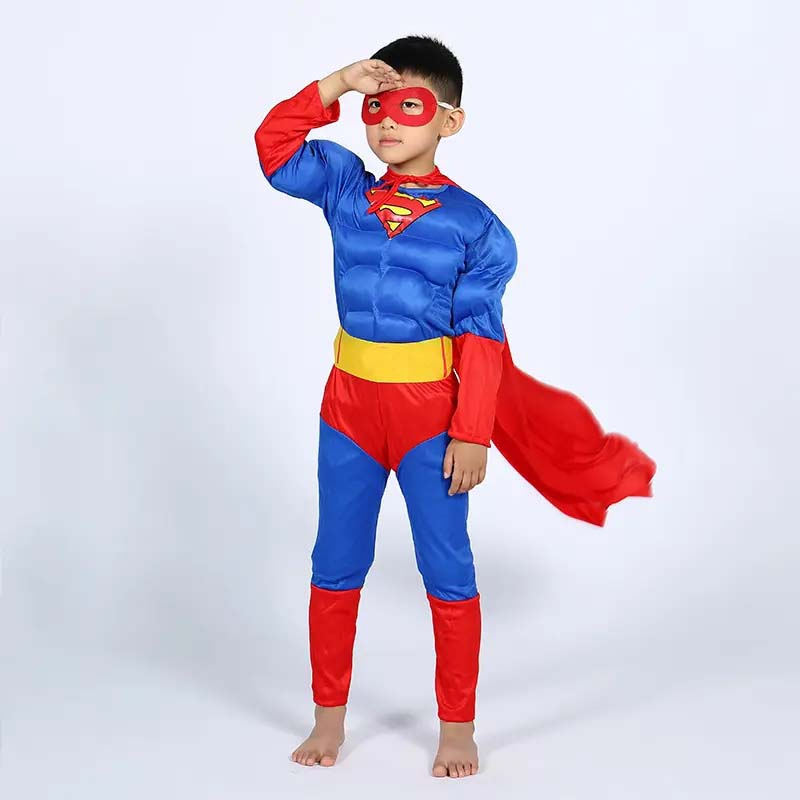 (125-130cm) Fasnachts Kinder Kostüm Superheld Overall Verkleidung für Motto Partys / Halloween inkl. Stoff Augenbinde - Rot / Blau