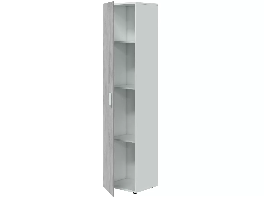 Armoire  meuble de rangement en panneau de particules mélaminé coloris blanc mat et gris ciment - Hauteur 182 x Longueur 41 cm x Profondeur 37 cm