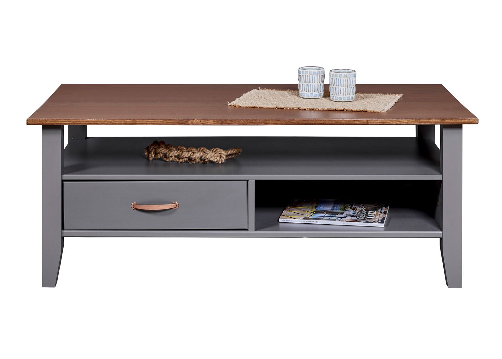 Couchtisch NICLAS 115x45x60 cm Massivholz grau/braun