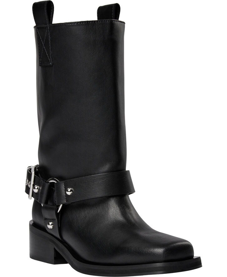 Ganni Biker Tubular Mid Shaft Boot Black