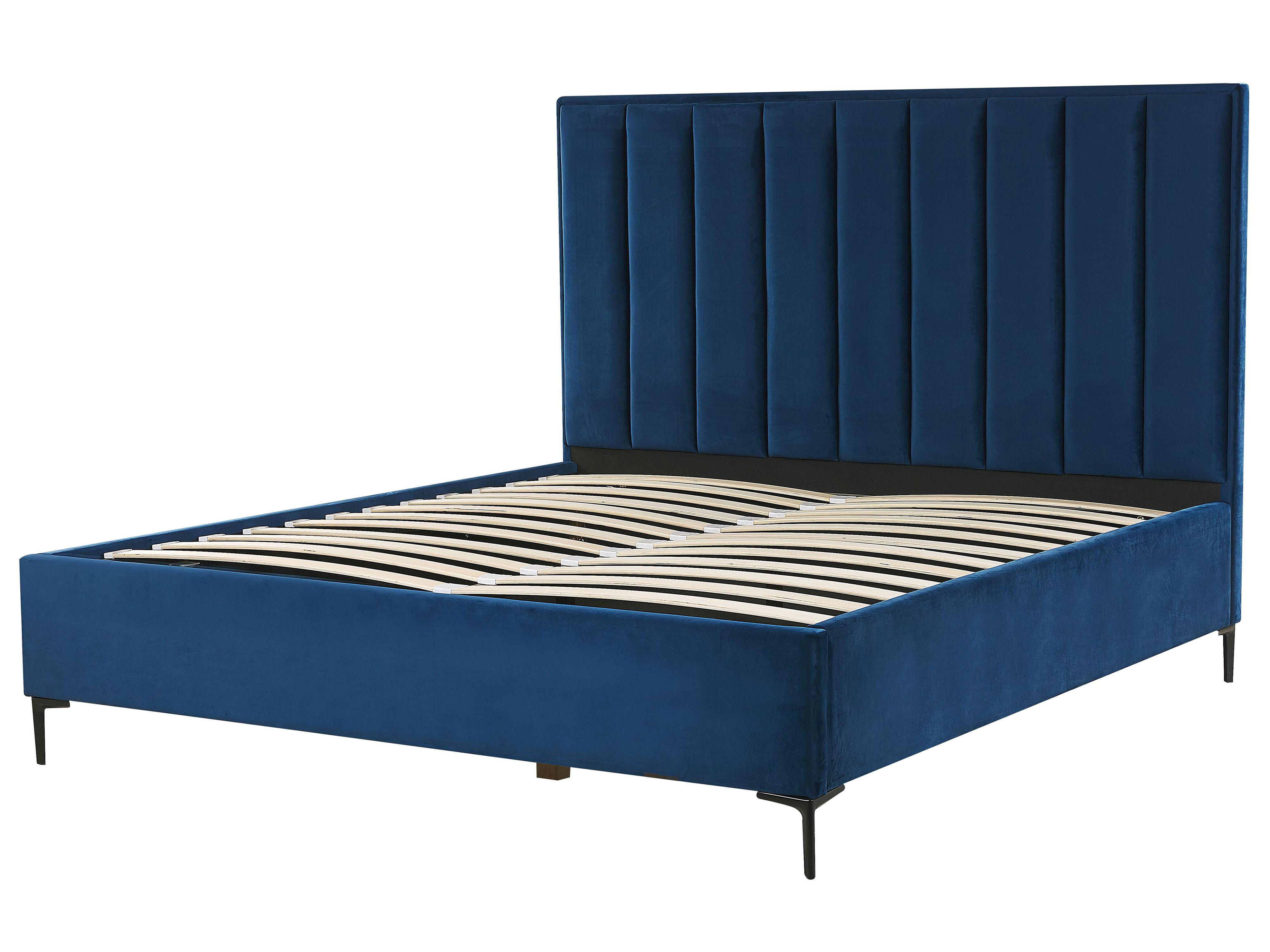 Bed met opbergruimte Fluweel SEZANNE 180 x 200 cm Marineblauw