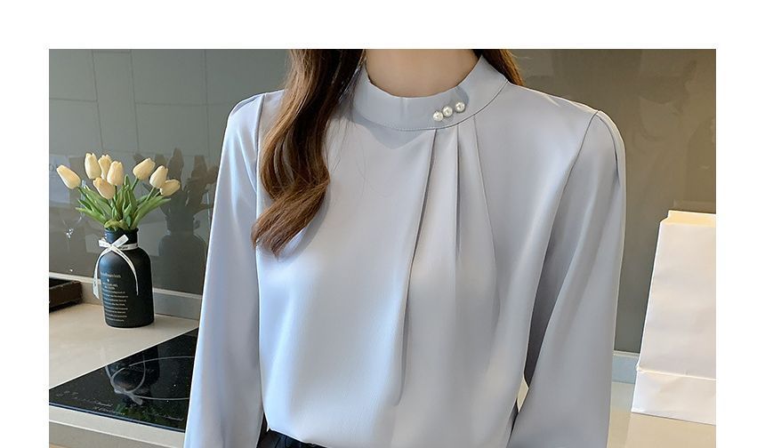 Bamela - Blouse met opstaande kraag en effen kleur
