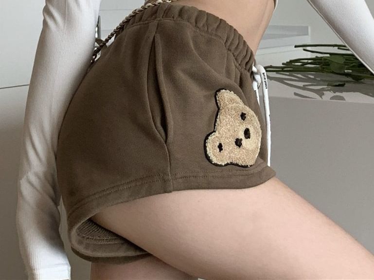 Soufu - Hotpants met trekkoord en beerapplicatie