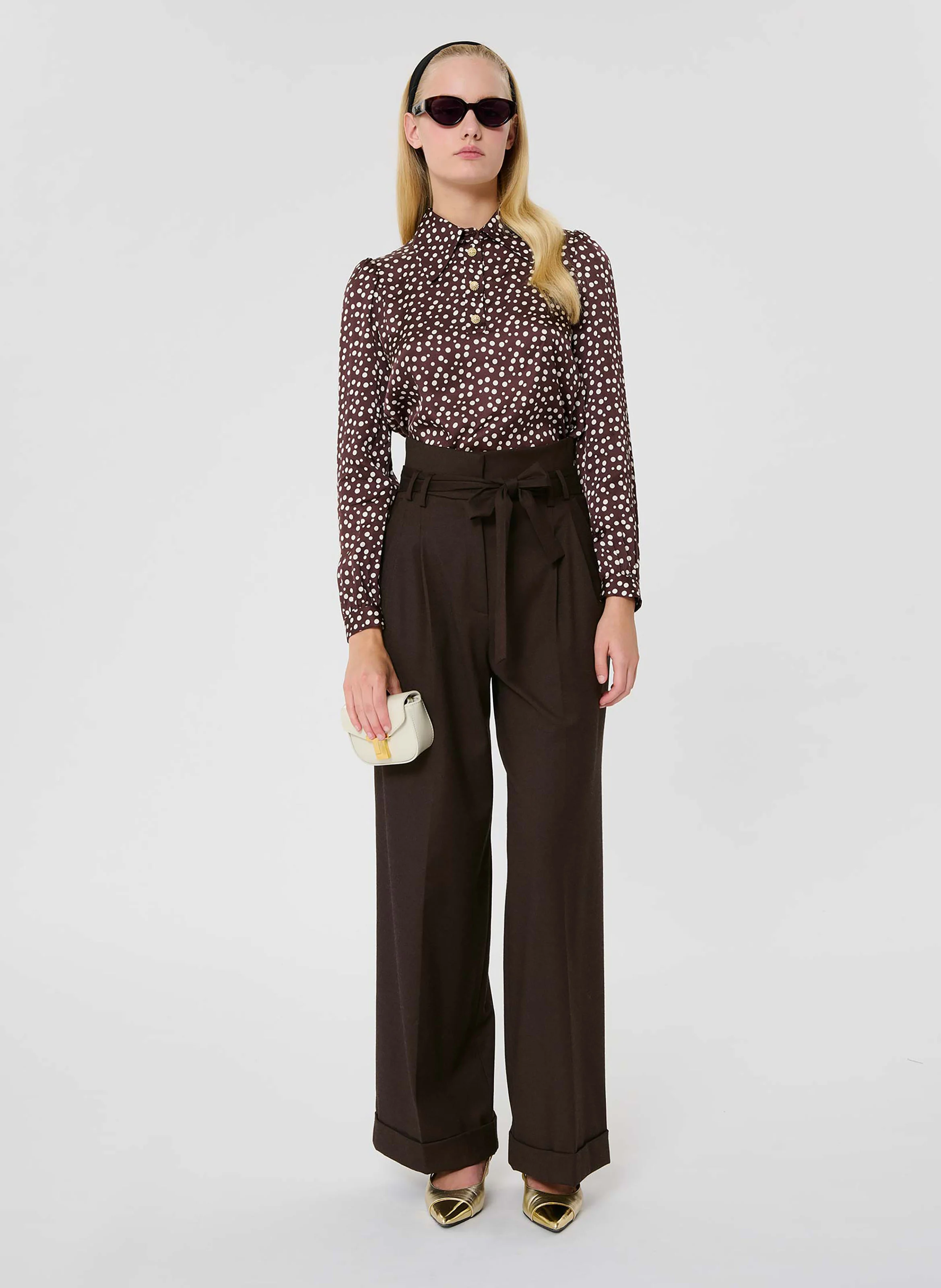 PIA - Pantalon large en laine mélangée | Marron