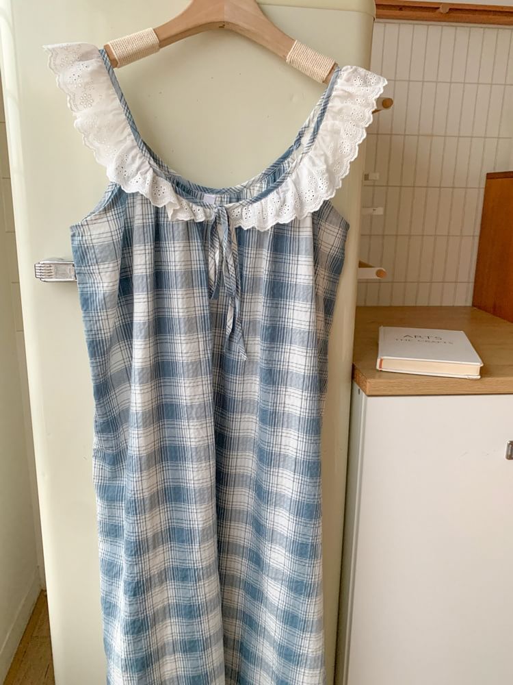 Tanee - Bijpassende pyjamatop / shorts / jurk / set met korte mouwen en ruitmotief voor koppels