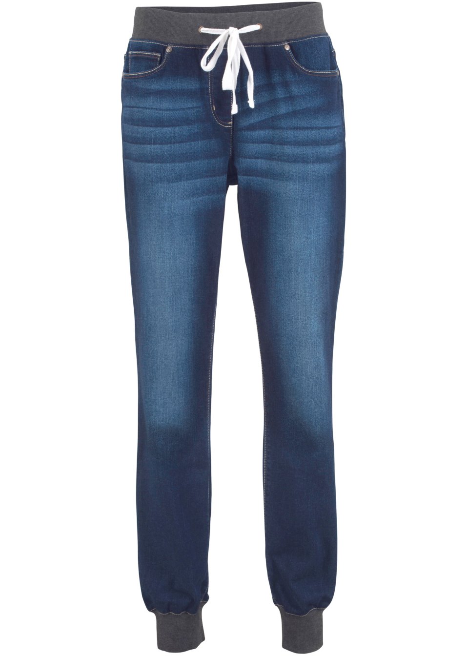 Jean Boyfriend extensible à empiècement taille côtelé