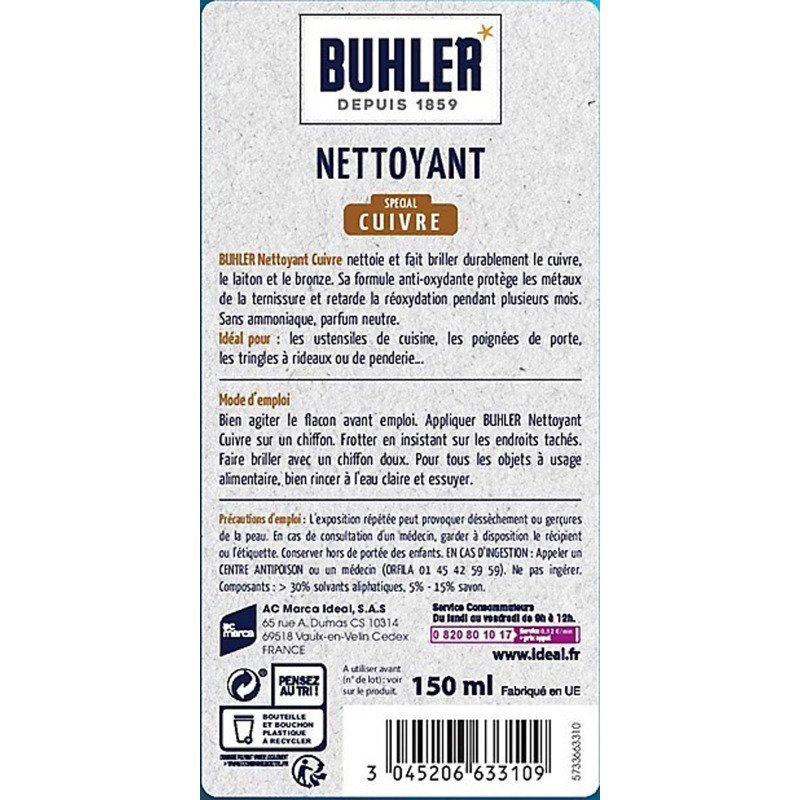 Nettoyant spécial Cuivre Buhler - Flacon de 150 ml