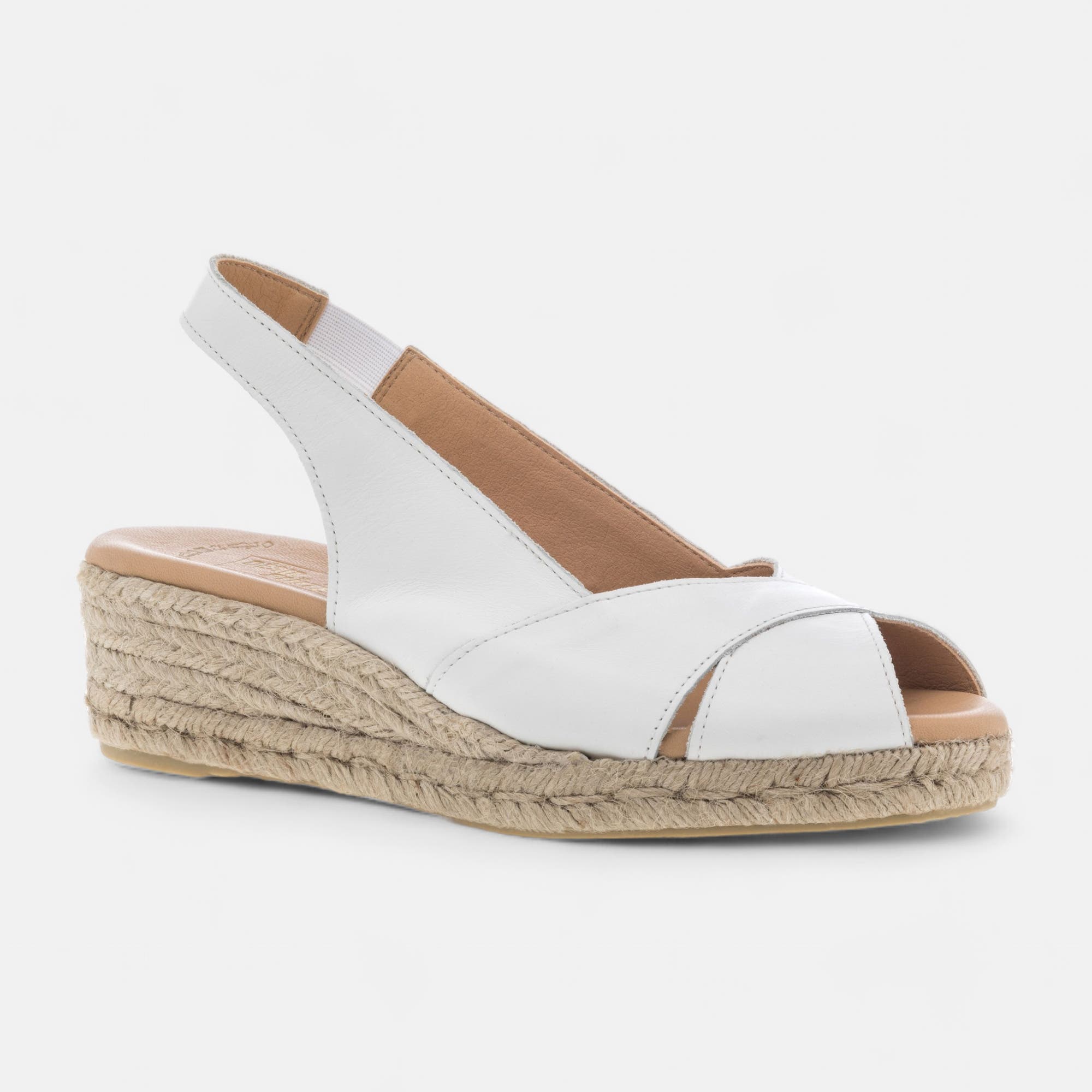 Espadrilles à talon compensé Femme en cuir blanc