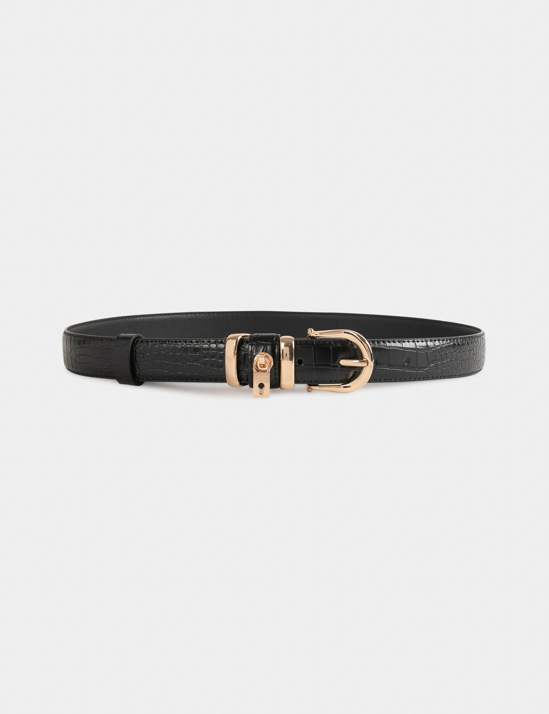 Ceinture avec cadenas aspect croco noir femme - noir