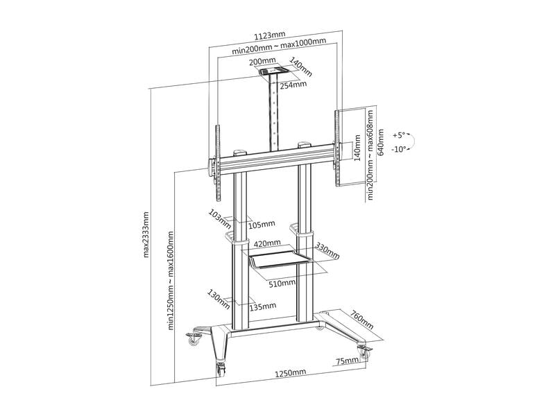 PureMounts TV-Trolley PDS-0013C PureMounts DS, Weiss TV Standfuss – Tilt – VESA 200-1000, weiss