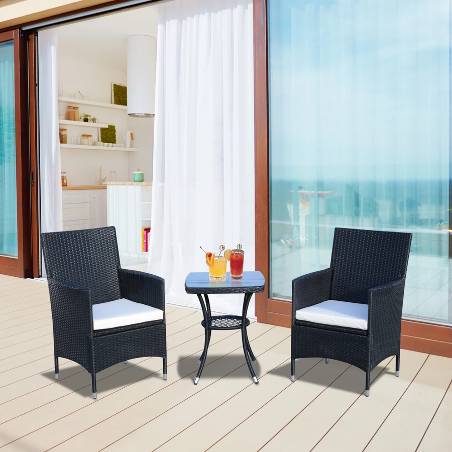 Outsunny Rattan-Sitzgruppe als 3-teiliges Set schwarz