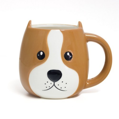 Caneca Woof! em formato de cabeça de cachorro, marrom