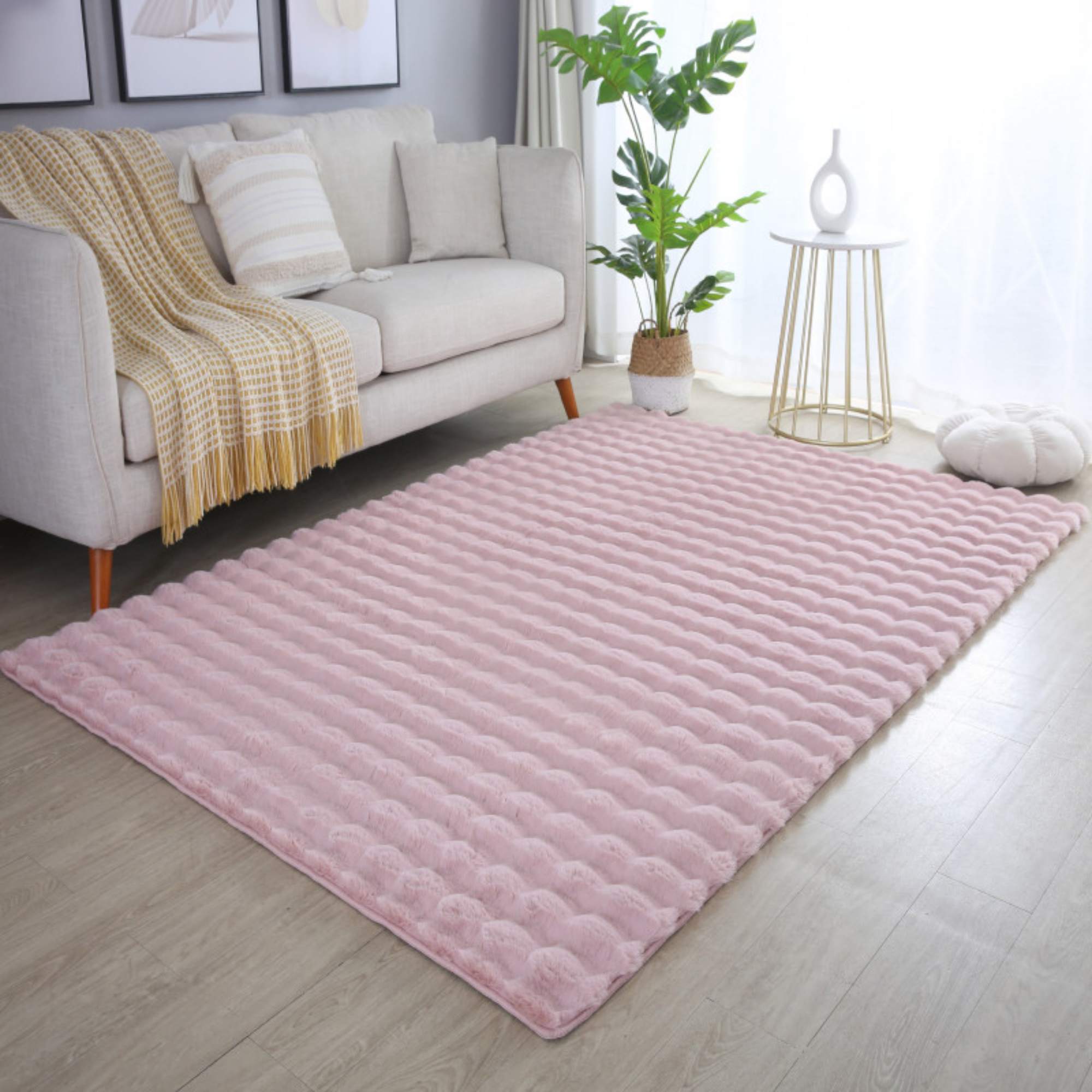 Weicher Hochflor Teppich Wohnzimmer Einfarbig, Flauschig, Rutschfest,