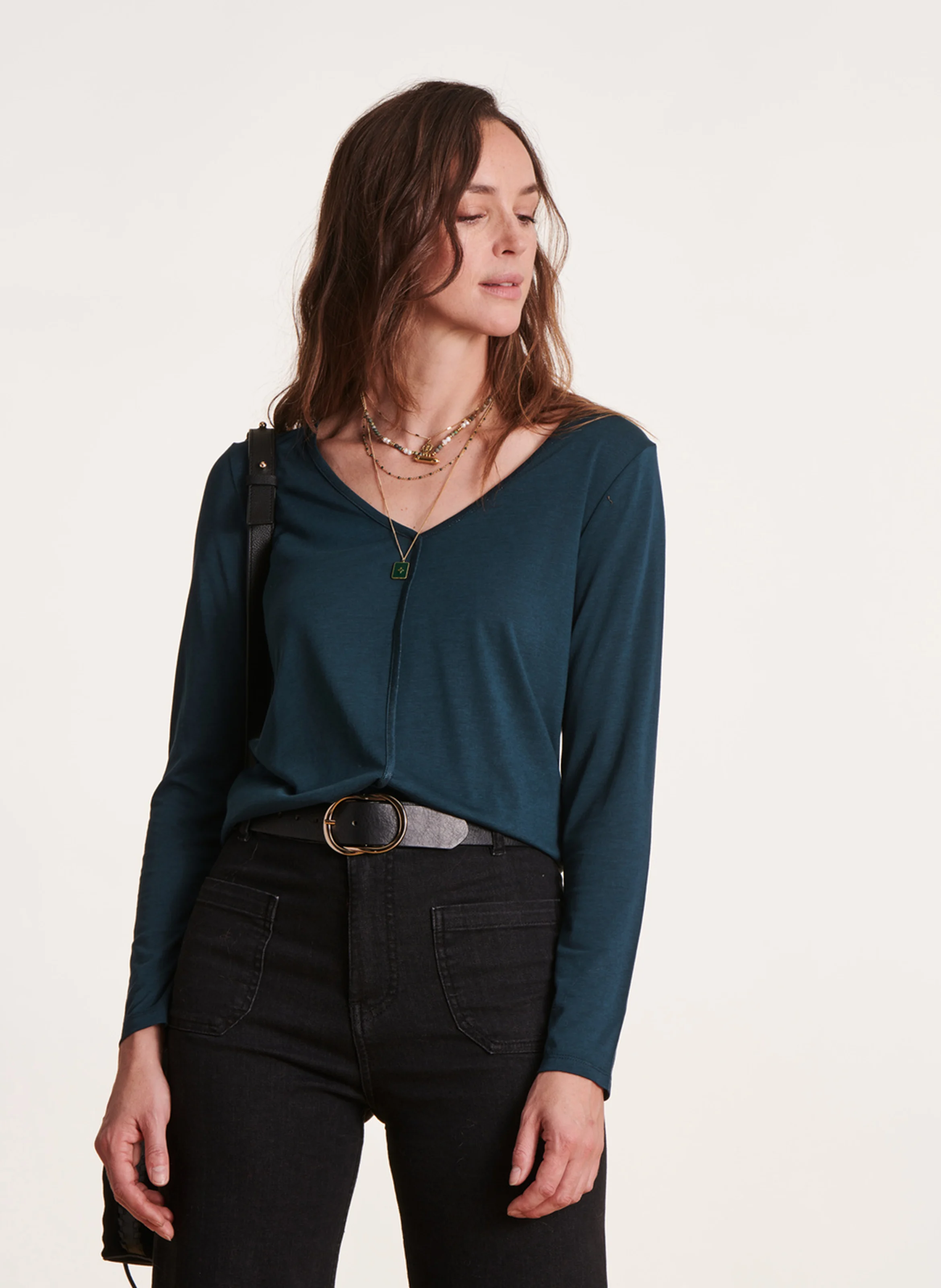 Tee-shirt col V| Bleu