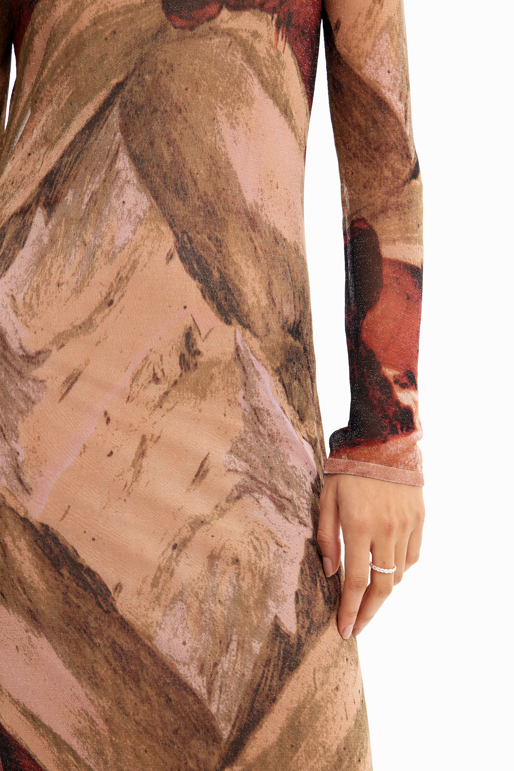 Vestido midi de malha com estampa de paisagem