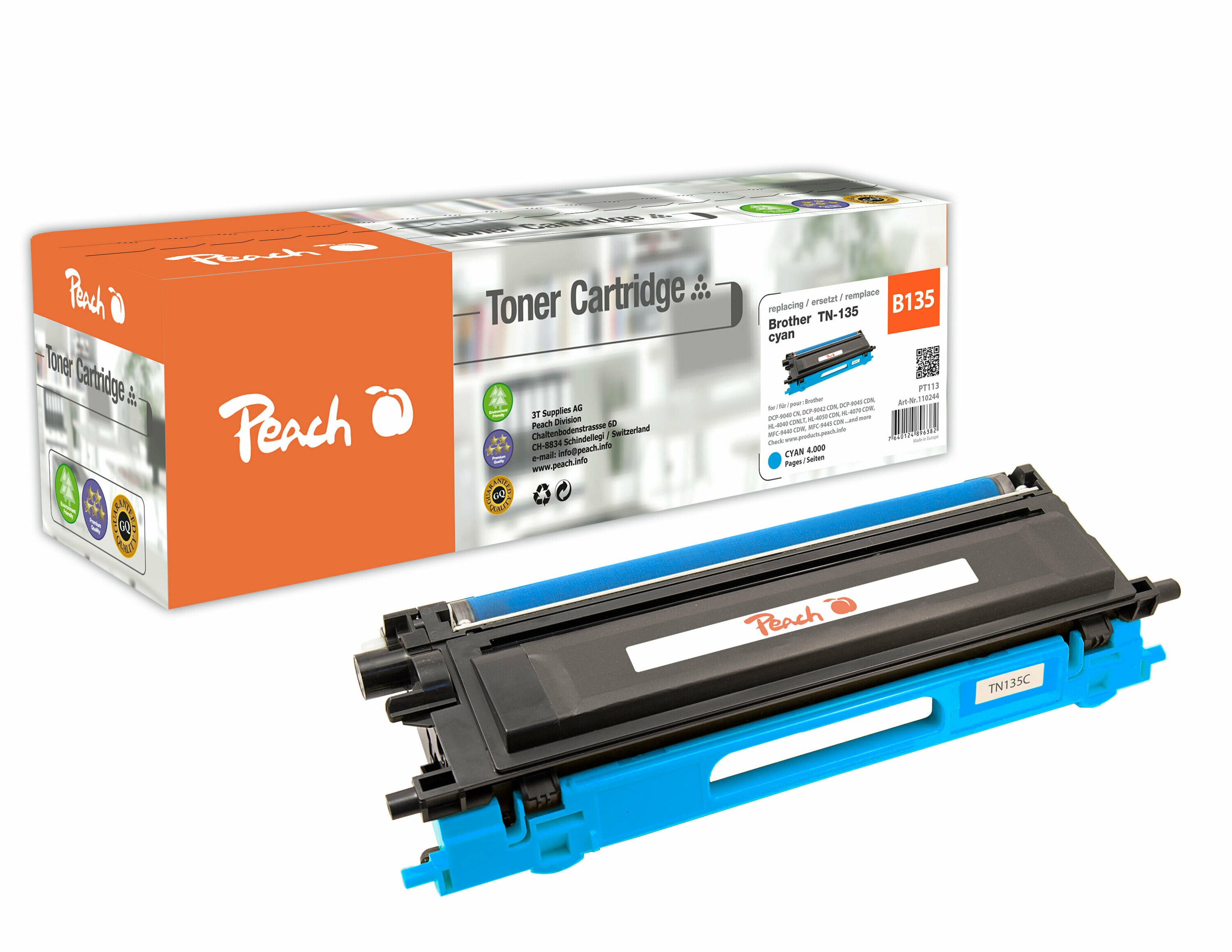 Peach B135 C Toner XL cy ersetzt Brother TN-135C für z.B. Brother DCP -9040 CN, Brother DCP -9042 CDN, Brother DCP -9042 CN, Brother DCP -9045 CN (wiederaufbereitet)