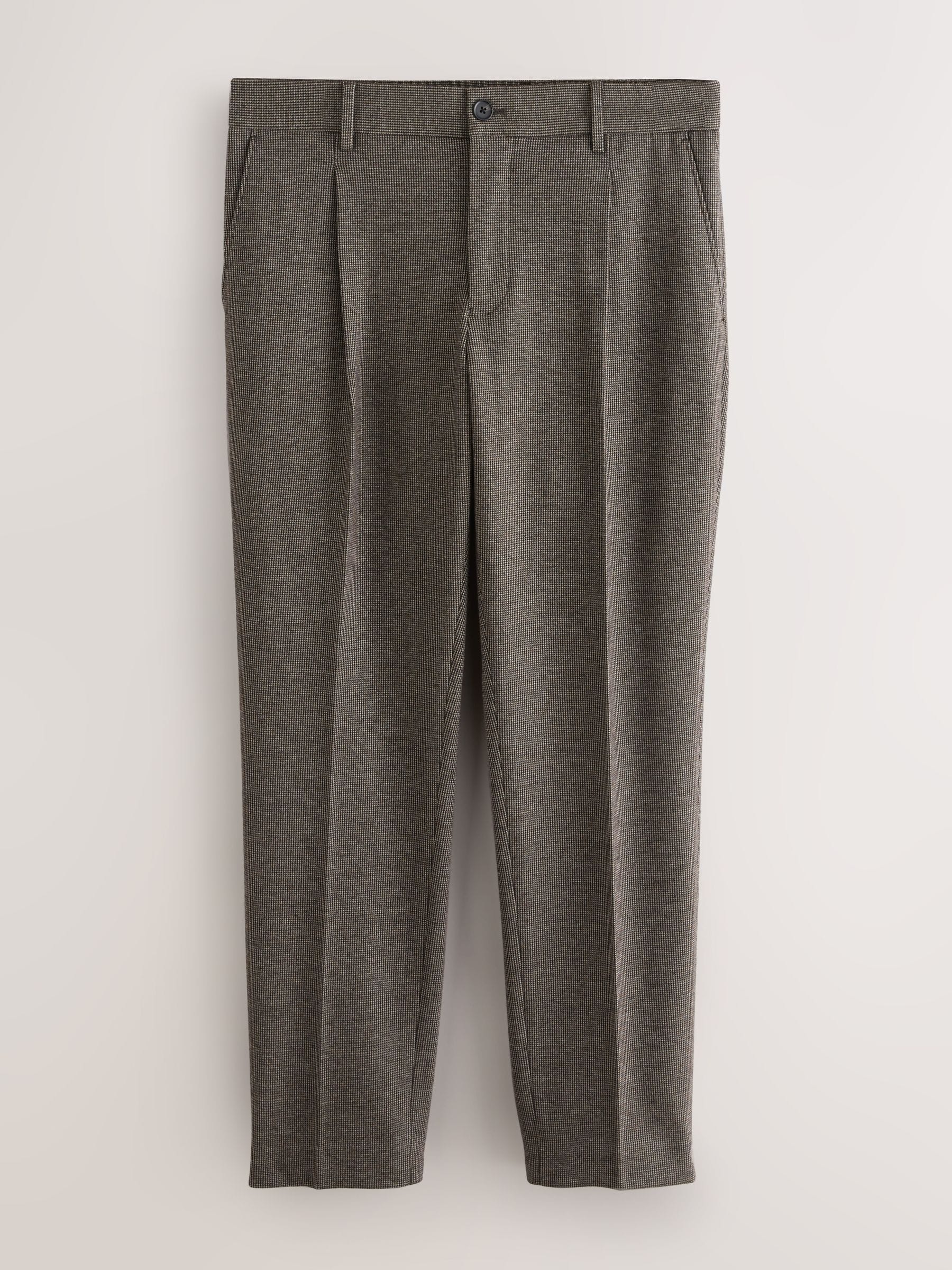 Bruin - Slim fit getextureerde broek met elastische achterkant en stretchy