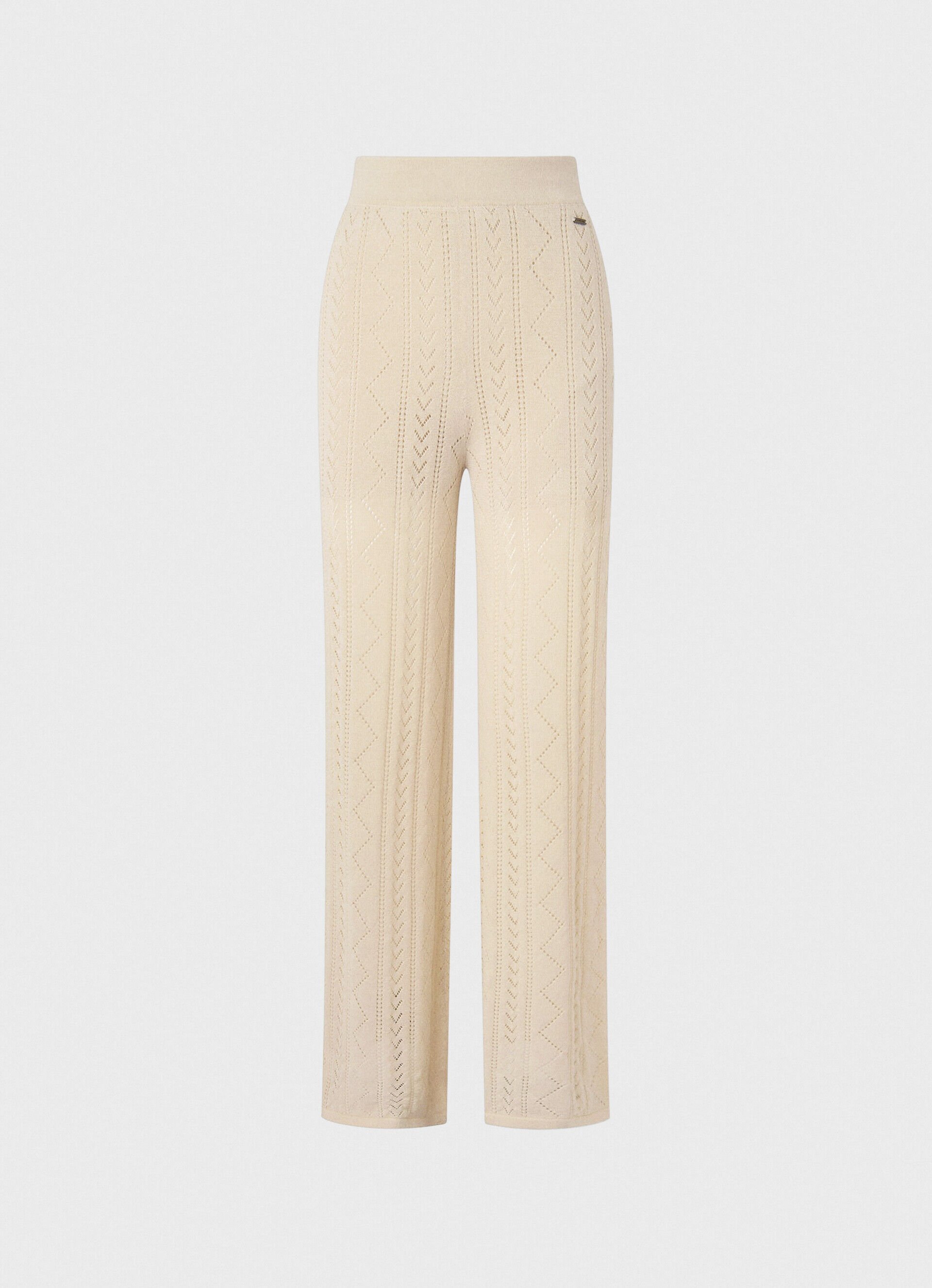Calça reta com malha aberta - branco manteiga