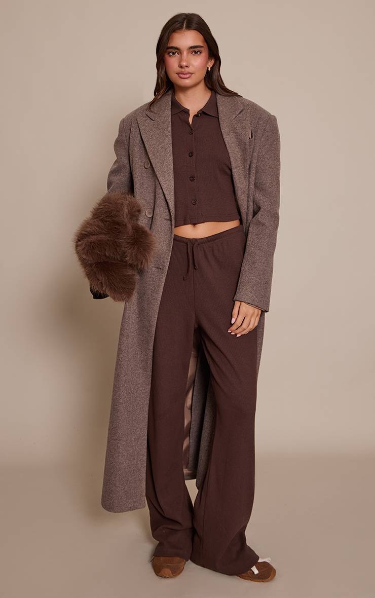 Chocolate Brown Chemise Côtelée Brossée À Boutons