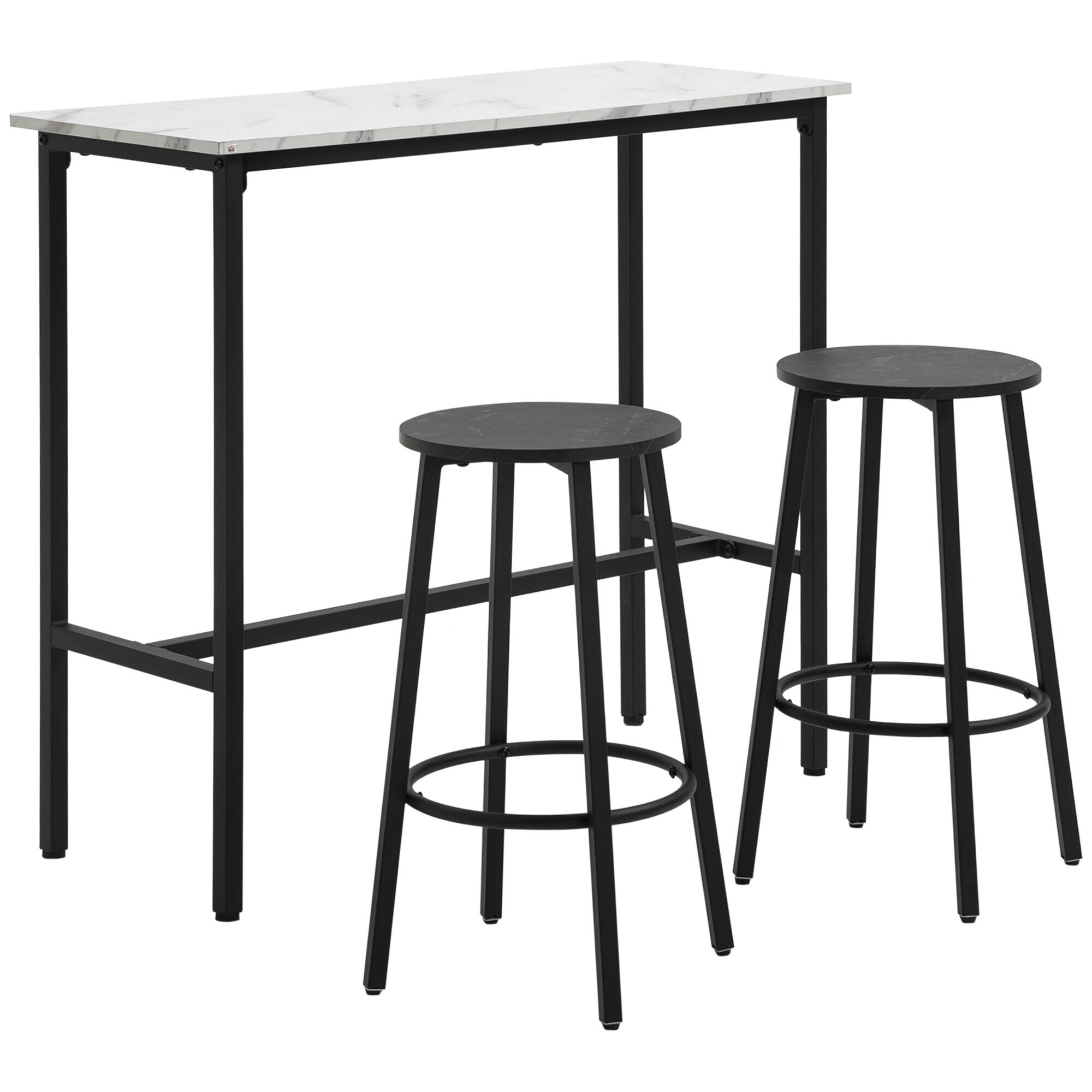 HOMCOM Bartisch Set mit Stahlrahmen schwarz, weiß 100L x 40B x 90H cm