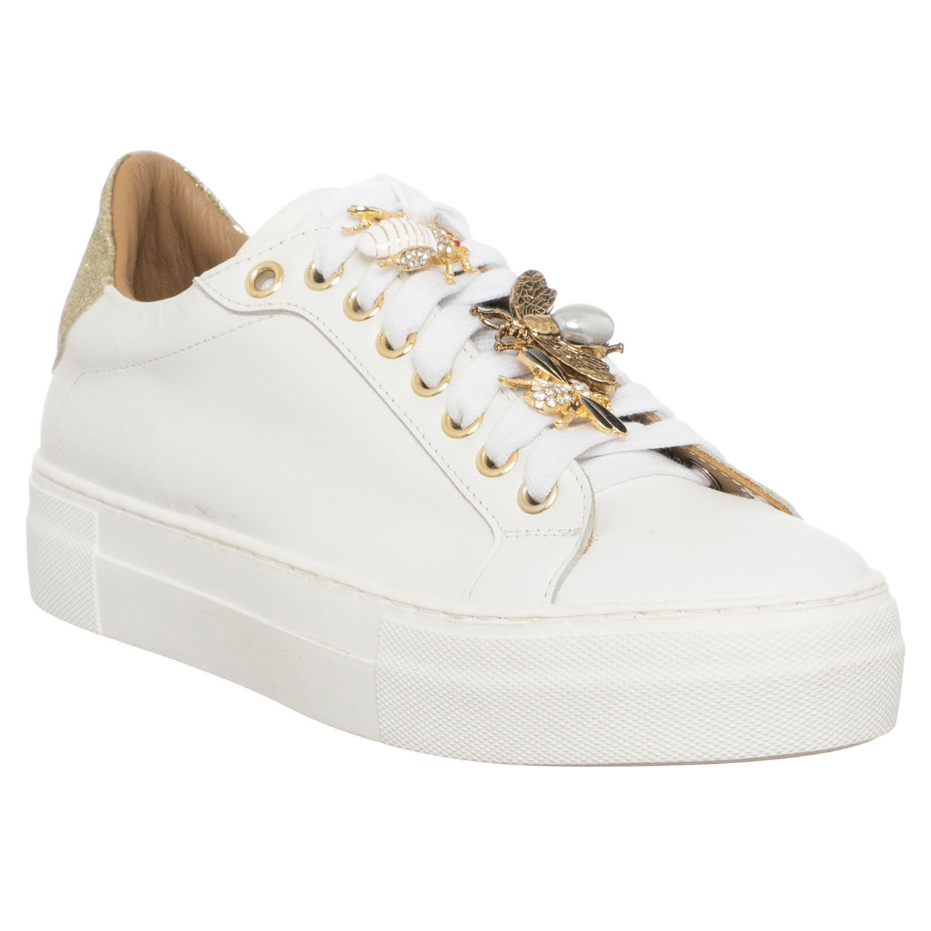 Loretta Pettinari Sneakers en Cuir Aliya blanc/doré - Plateforme 3.5 cm