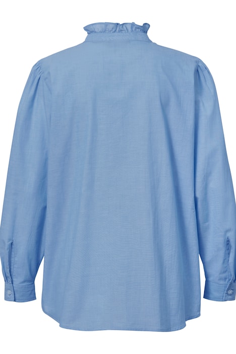 Bluse, Classic Fit, Rüschenkragen, verdeckte Knopfleiste, Langarm