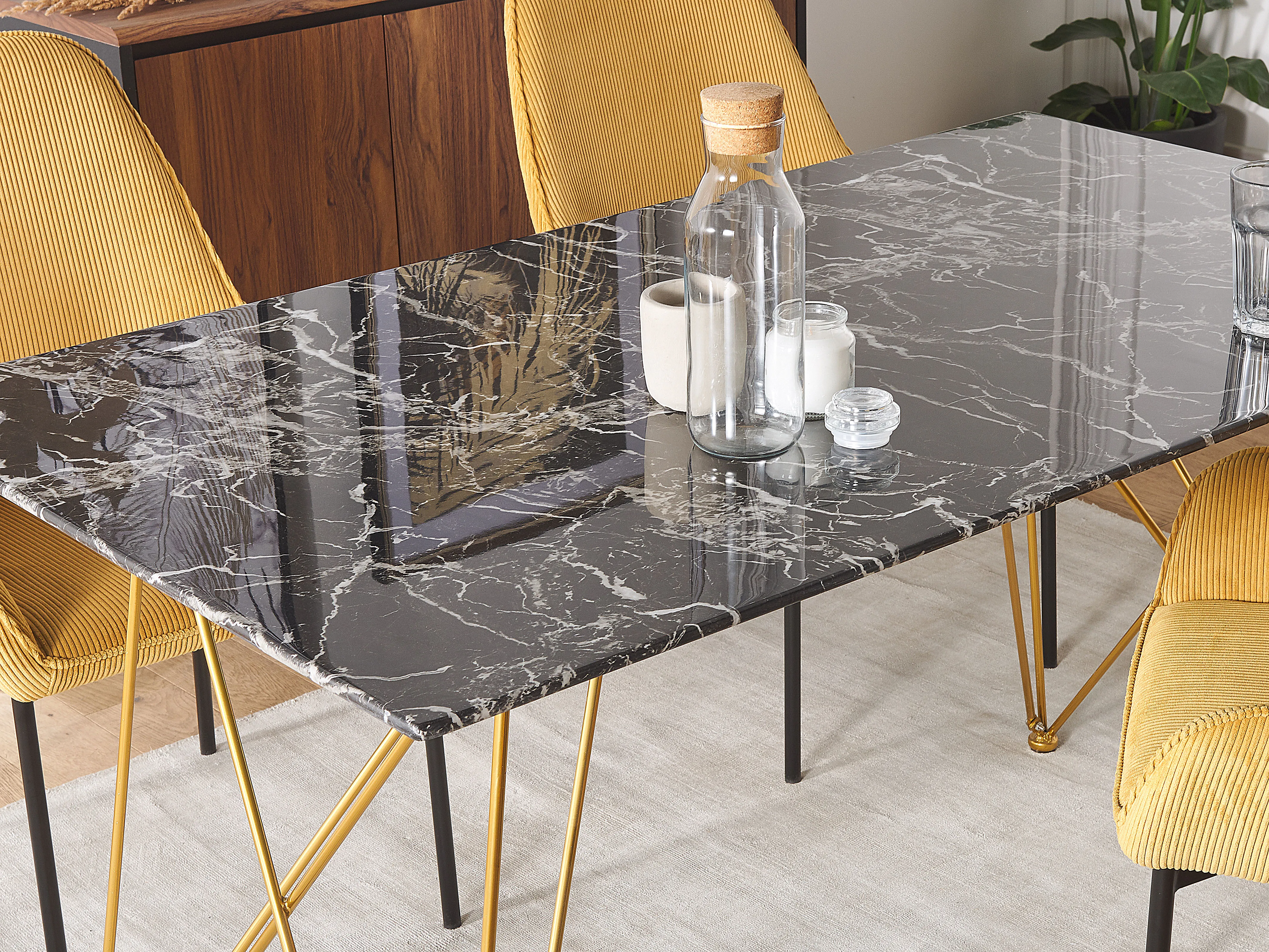 Eettafel KENTON Zwart marmer 80 cm Veiligheidsglas 140 cm