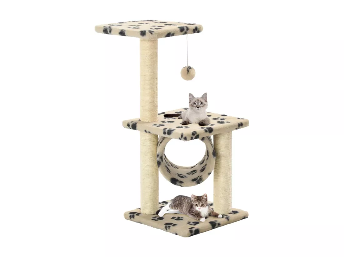 Arbre à chat avec griffoirs en sisal 65 cm Beige Motif pattes
