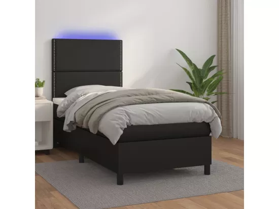 Sommier tapissier avec matelas et LED Noir 90x190 cm Similicuir