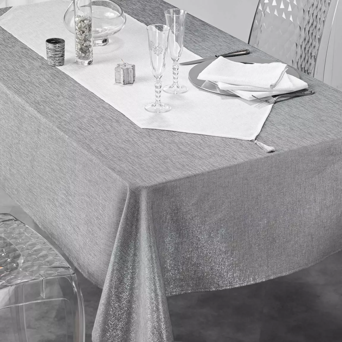 Lot de 3 serviettes Silvery Blanc