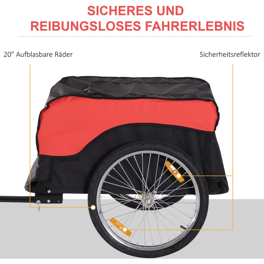 HOMCOM Transportanhänger fürs Fahrrad rot, schwarz