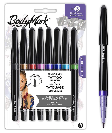 Bic Tattoo marker assortiment 8 stiften + 3 vellen 1set