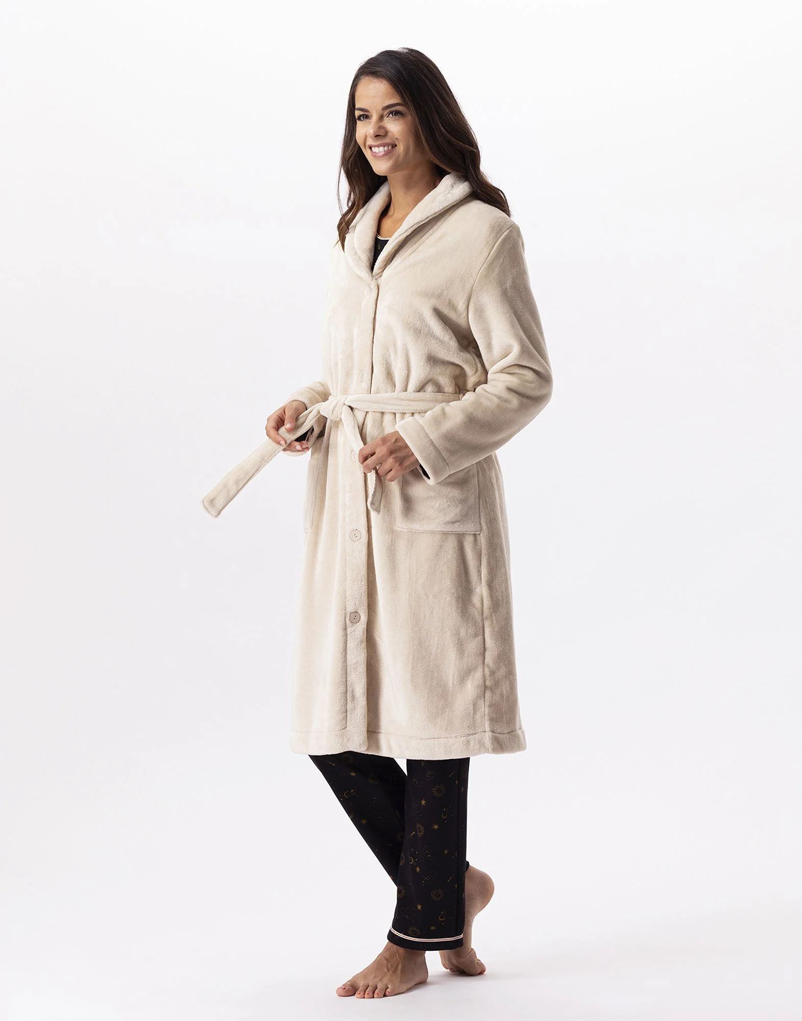 ESSENTIEL H51B - Robe de chambre en peluche flanelle | Beige