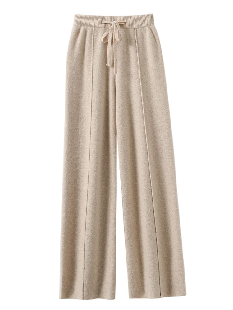 Gistinty - Effen, losse gebreide broek met trekkoord in de taille