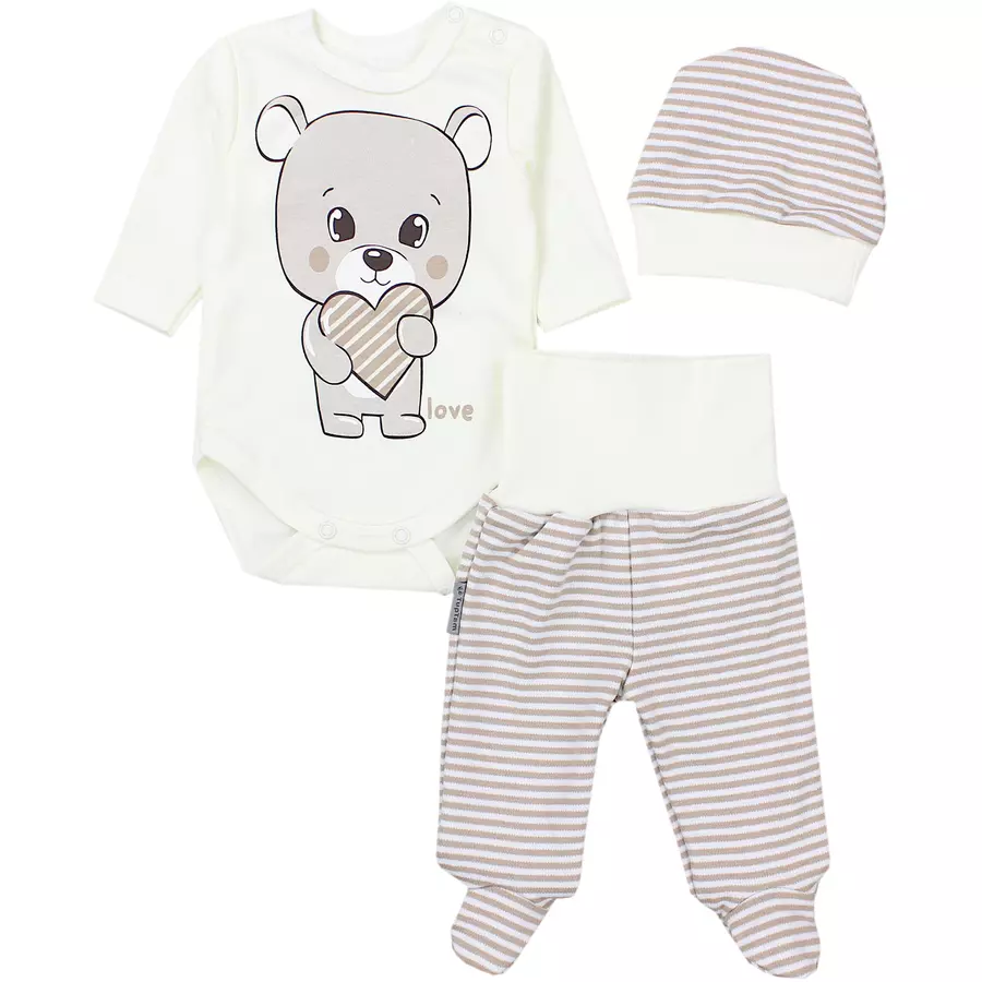TupTam Baby Bekleidungsset Langarmbody Hose Mütze3 teilig beigegelb