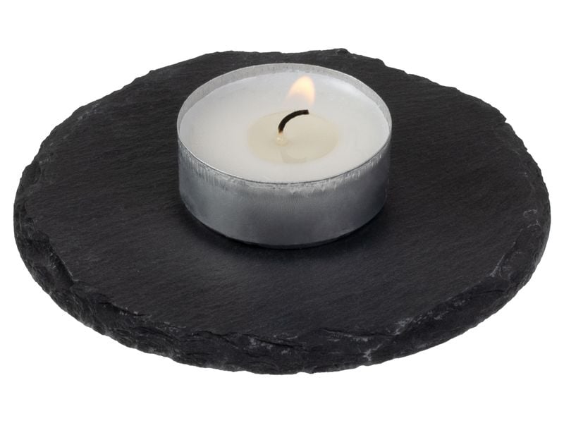 COCON Kerzenuntersetzer Ø 10 cm, Schiefer, Schwarz, 4 Stück Untersetzer aus Schiefer für Kerzen