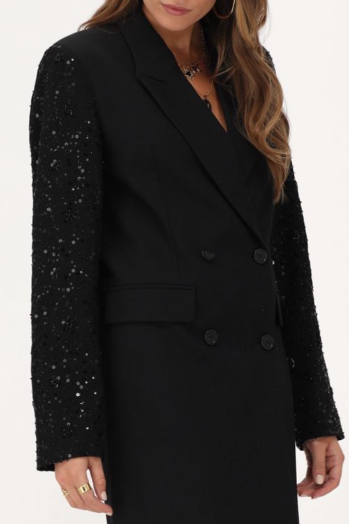 Zwarte blazer jurk met pailletten mouwen
