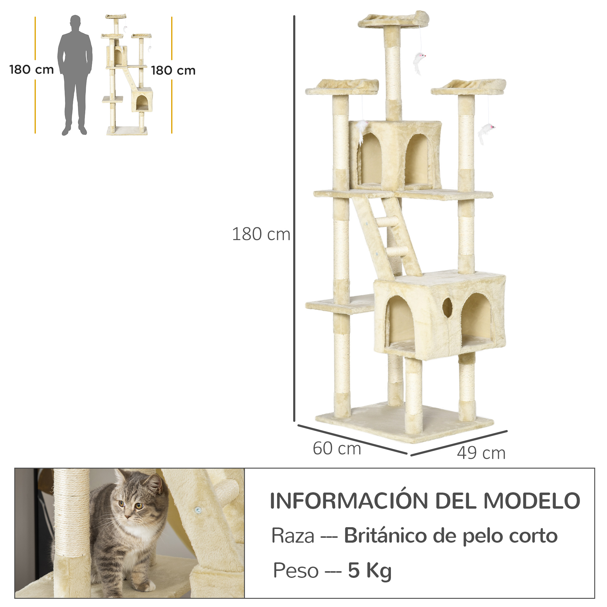 Arranhador PawHut com árvore e árvore para gatos bege