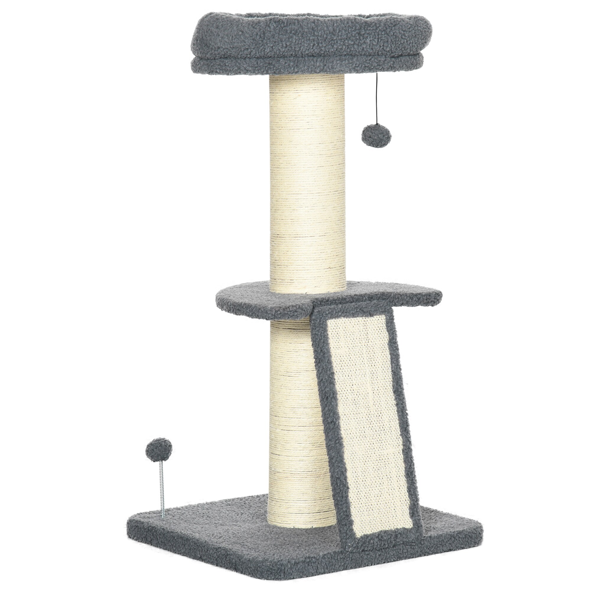 PawHut Kratzbaum mit Kratzbrett grau, natur 48L x 48B x 92H cm