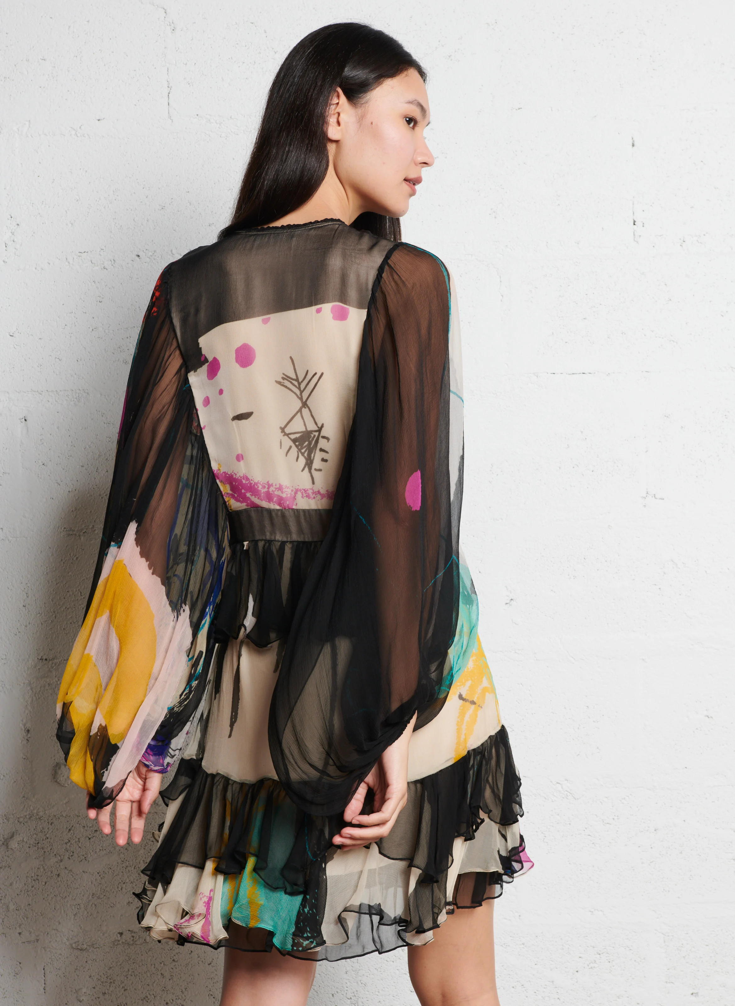 MAUGHIN - Robe courte imprimée à volants| Multicolore