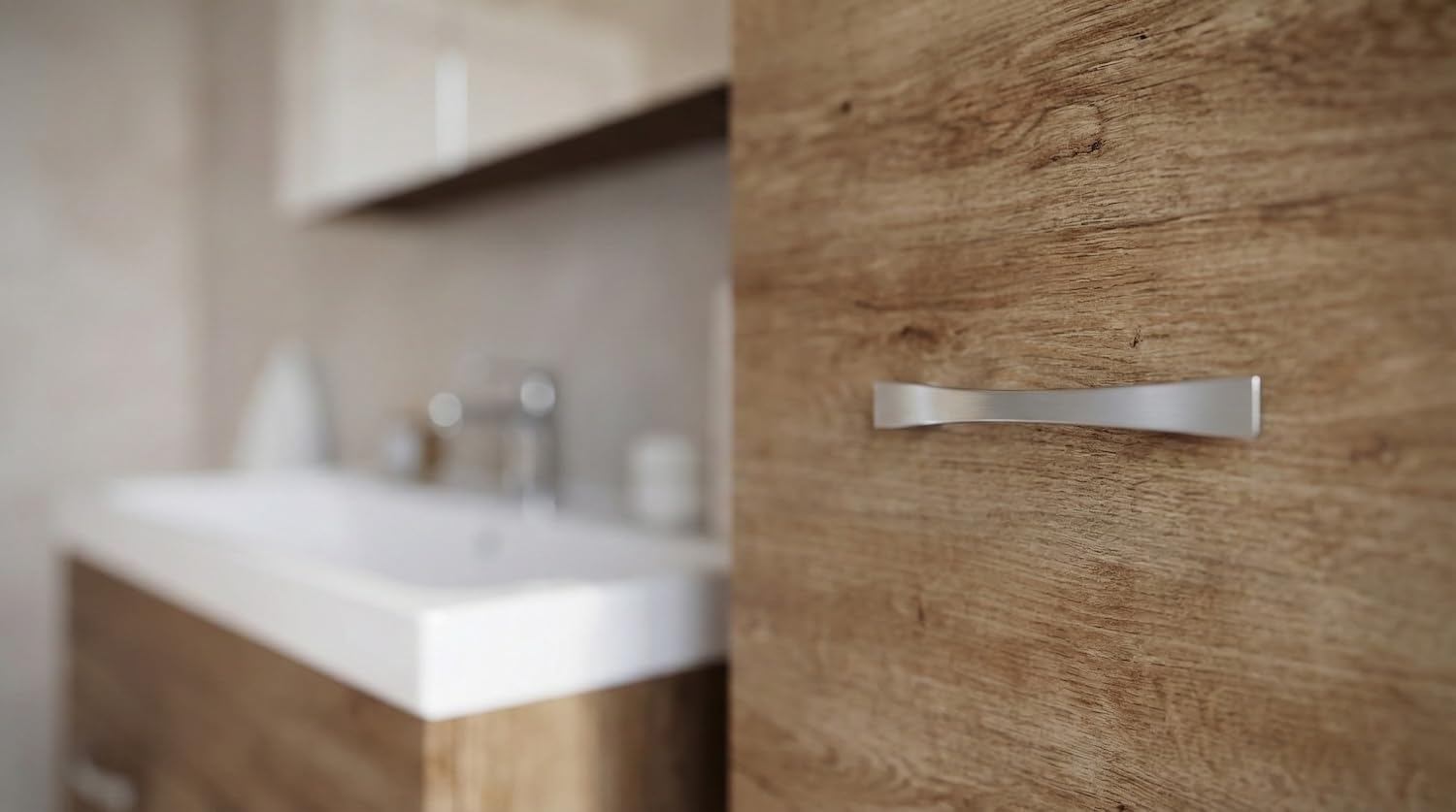 Badplaats B.V. Badezimmer Badmöbel Set Paso LED 80cm Waschbecken Braun Eiche - Unterschrank Hochschrank Waschbecken Spiegelschrank