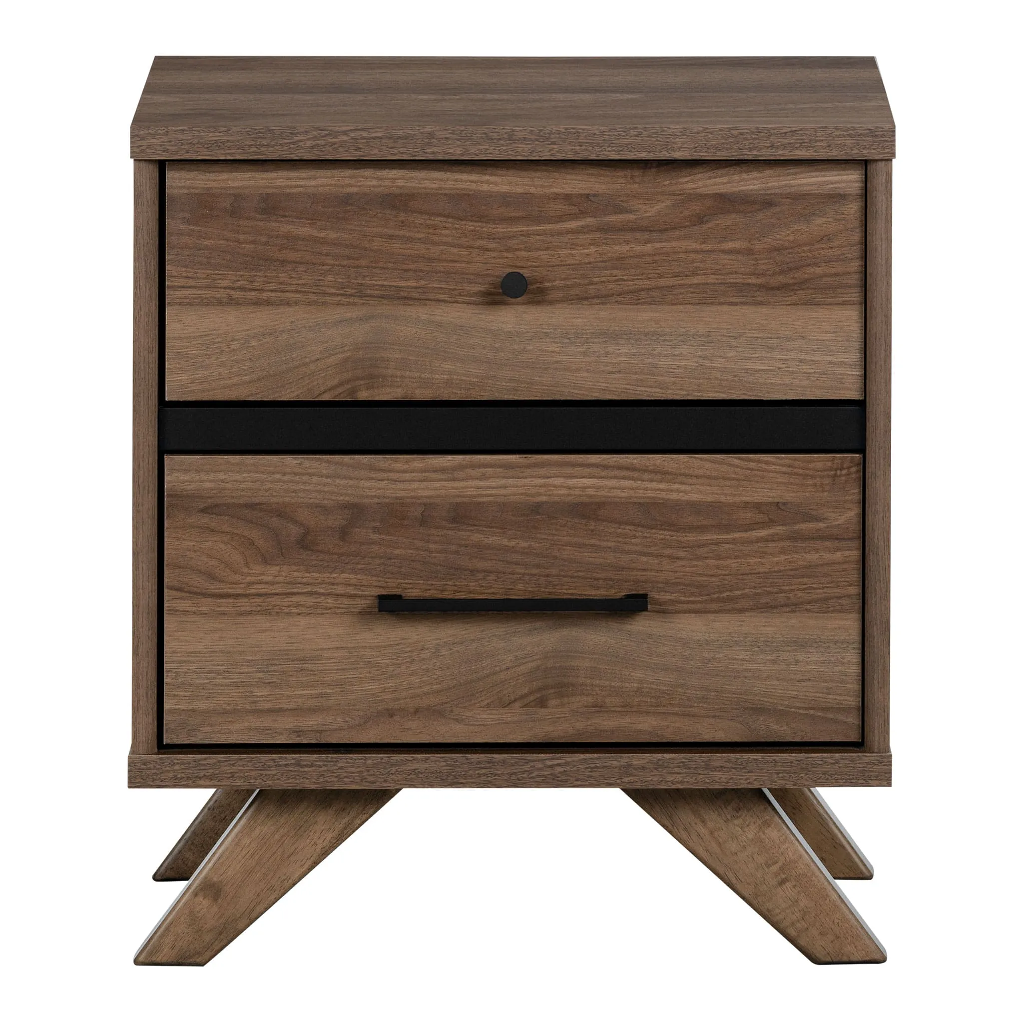 South Shore Table de Chevet 2 Tiroirs - Flam Noyer Naturel et Noir mat