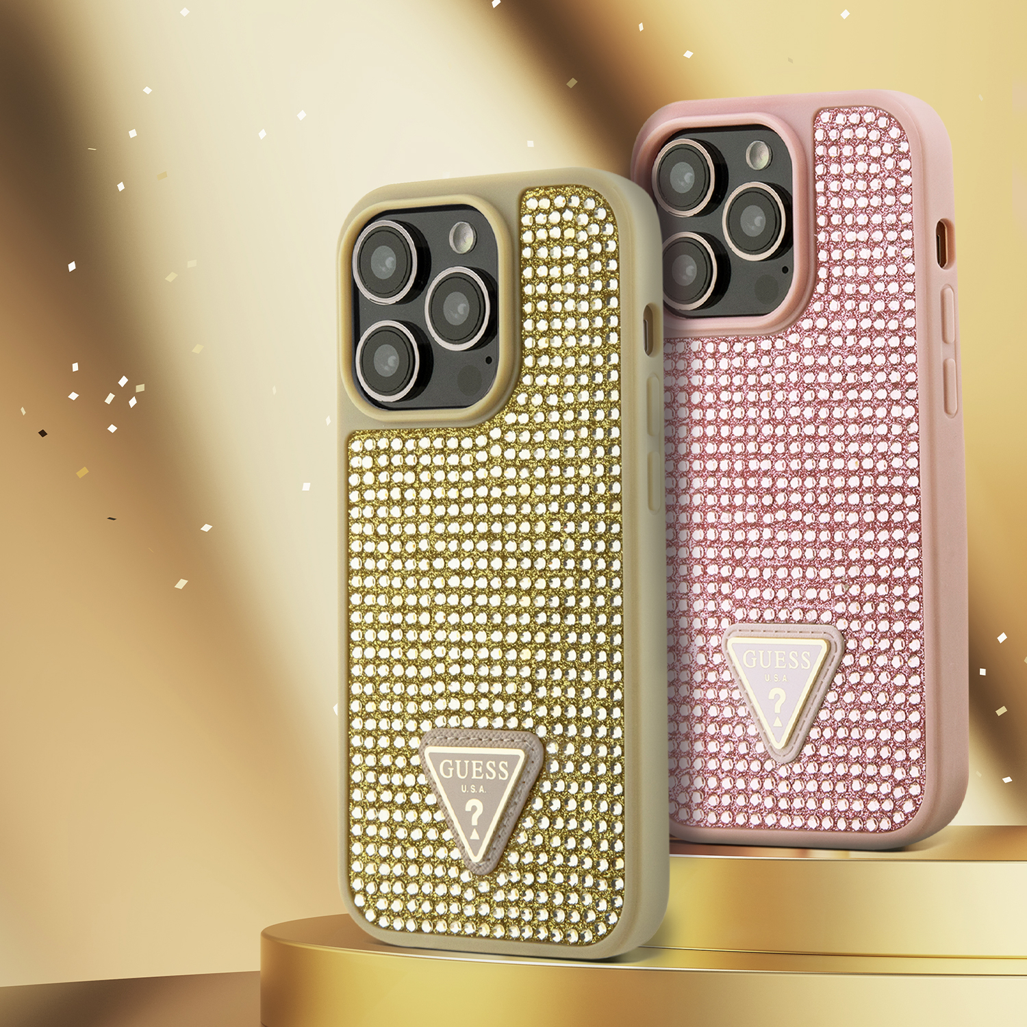 iPhone 14 Pro Hybrid Hardcase Hülle Rhinestone Triangle (GUHCP14LHDGTPP) - Rosa