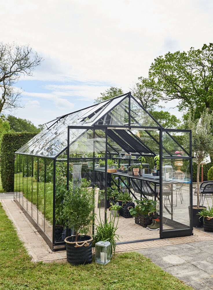 HALLS Qube 816 - Tuinkas - zwart - 219x246x508 cm - Veiligheidsglas