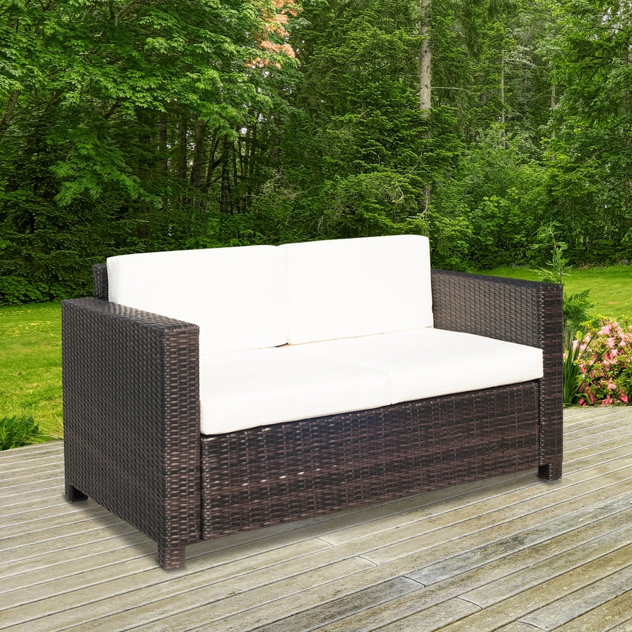 Outsunny Rattan Sofa mit Sitzkissen braun, weiß