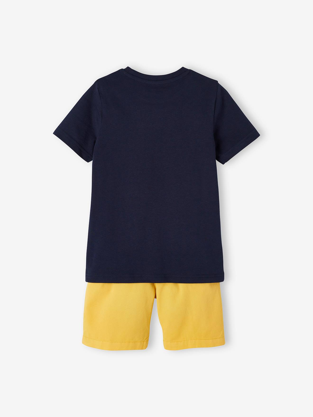 Conjunto de camiseta e bermuda de lona com tema havaiano para meninos, amarelo liso tamanho médio