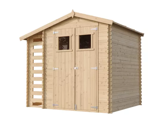 Abri de jardin en bois et range bûches extérieur AVEC SOL TRAITÉ - 3,53 + 0,97 m2 - TIMBELA M386+M386G