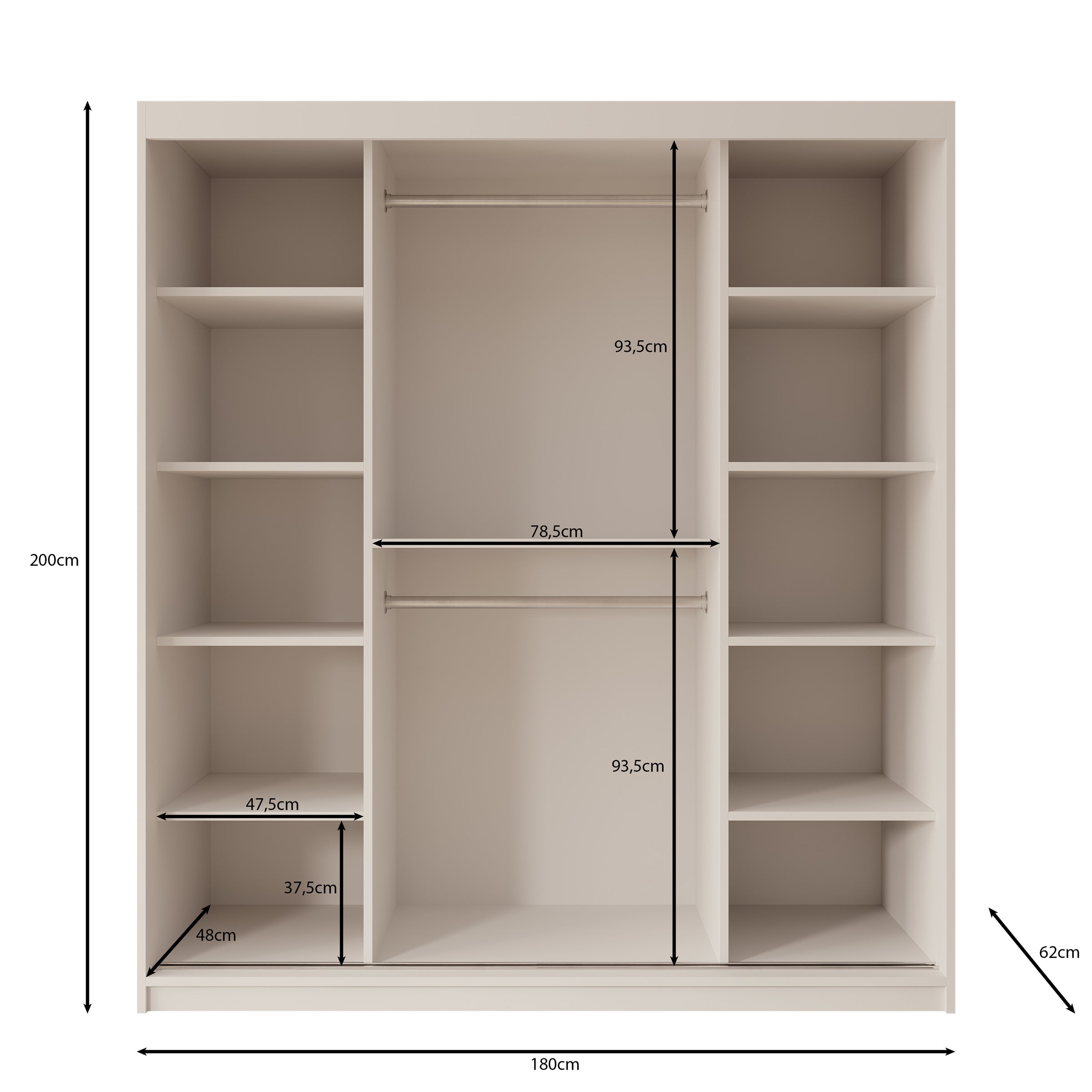 Azai - Kledingkast met schuifdeuren - Zwart - 180x62x200 cm